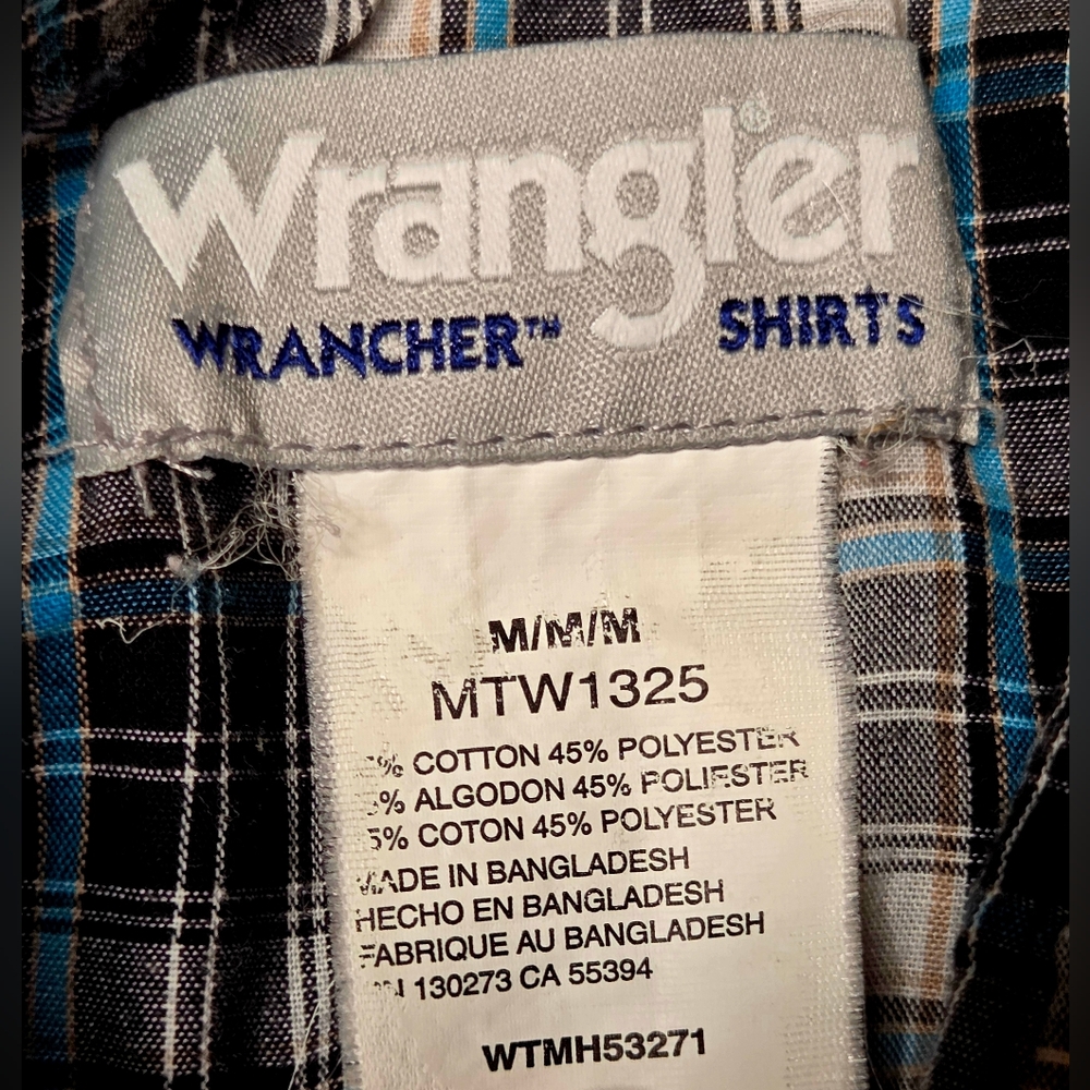 WRANGLER Wrancher Pearl Snap Shirt Mens Medium Short Sleeve Plaid Western B5 - Picture 4 of 6